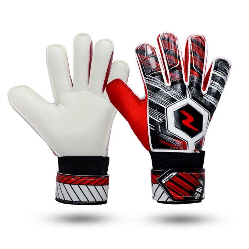 Детские латексные футбольные перчатки вратаря, профессиональные футбольные защитные перчатки, футбольные Вратарские тренировочные безопасные перчатки - Цвет: Красный
