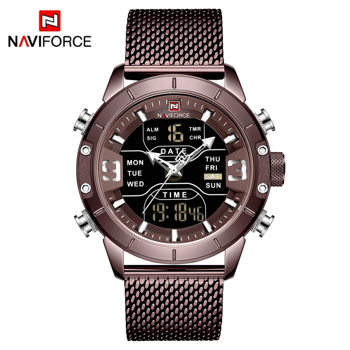 NAVIFORCE мужские часы Топ люксовый бренд Мужские Аналоговый Цифровой двойной дисплей Кварцевые часы Военные Спортивные Наручные Часы светодиодный дисплей - Цвет: CECE