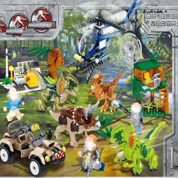 

Jurassic Blocks World Helicopter Forest Dilophosaurus Pluto Dragon Triceratops Dinosaur Figure Bricks Toys For Children B797