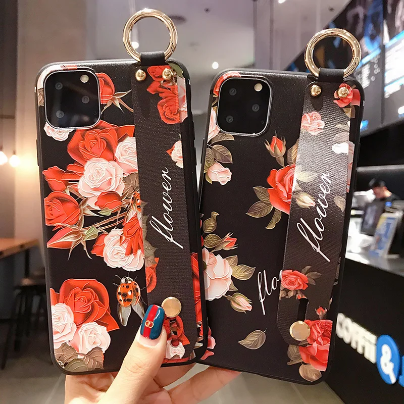Ретро розовые чехлы для iphone 11 pro Xs Max XR на запястье держатель телефона мягкий чехол