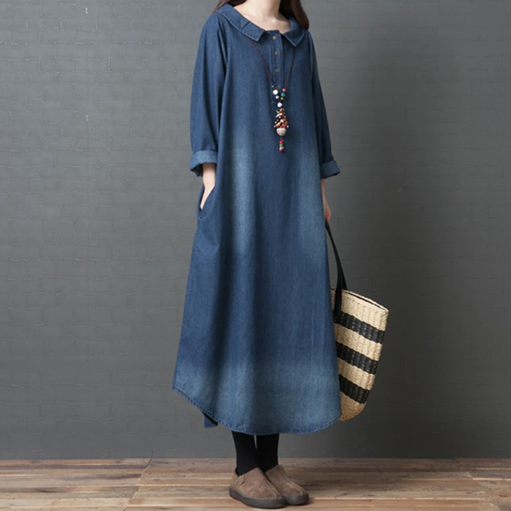 denim maxi dress with pockets