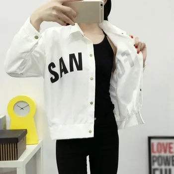 

Girl 2019 Autumn Casual Letter Print Short Denim Jacket Women Jeans Jacket Coats Chaqueta Mujer Casaco Jaqueta Feminina Female 1