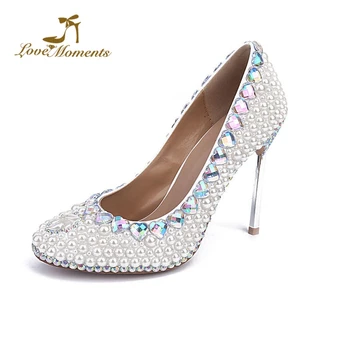 

2020 Handmade White Pearl Bridal Wedding Dress Shoes Beautiful Design Steel Heel Women Pumps Graduation Ceremony Pumps