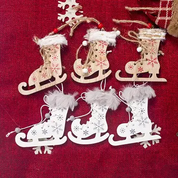 

2020 New 3Pcs/lot Innovative Christmas Skates Christmas Tree Painted Skates Ski Shoes Wooden Decorative Pendant Party Supplies