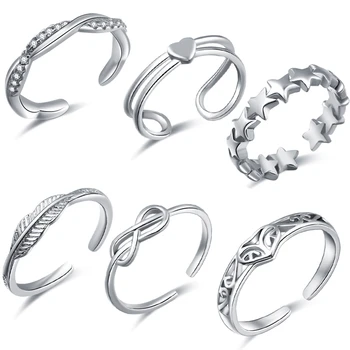 

6pcs Heart Star Shape Toe Rings for Women Foot Jewelr Small Tail Ring Open Rings High Quality Do Not Fade