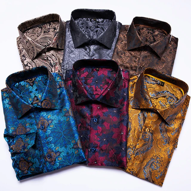 Casual Shirts For Men Men's Silk Shirt Short Sleeve Button Down