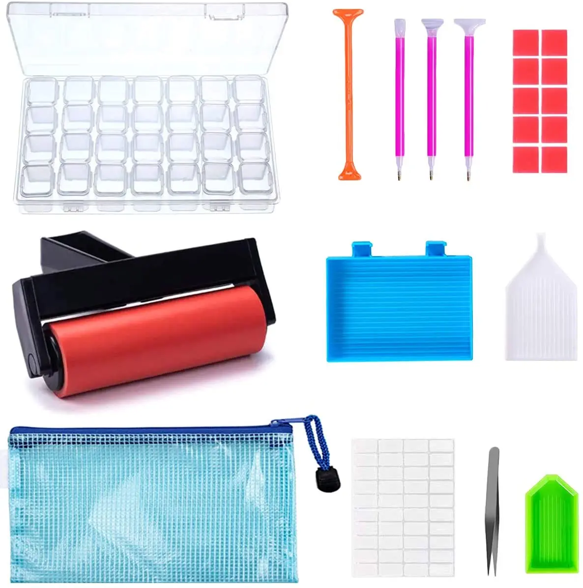 

22 Pcs 5D Diamonds Painting Tools and Accessories Kits with Diamond Painting Roller and Diamond Embroidery 28 Grid Box Tray
