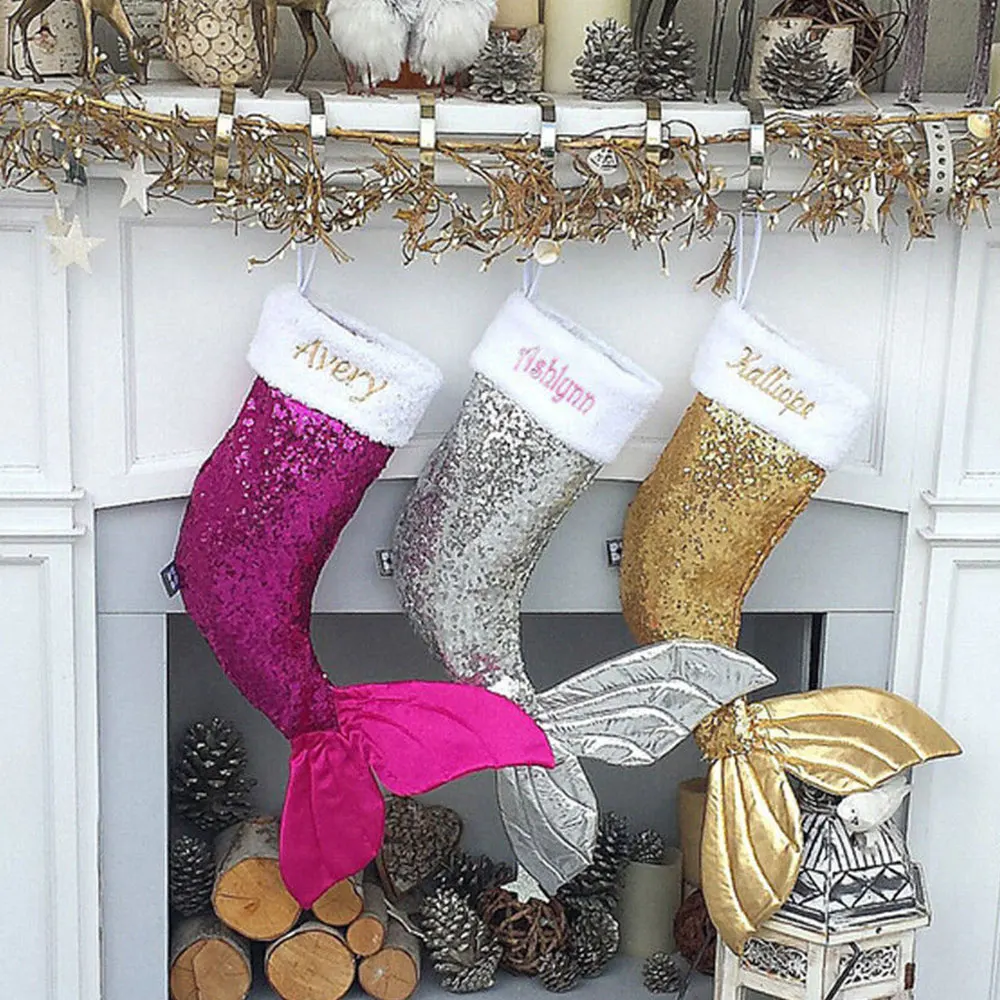 

Christmas Candy Bag Christmas Gift Bag Fishtail Cloth Christmas Stocking Fireplace Market Ornaments New Year Beautiful Large