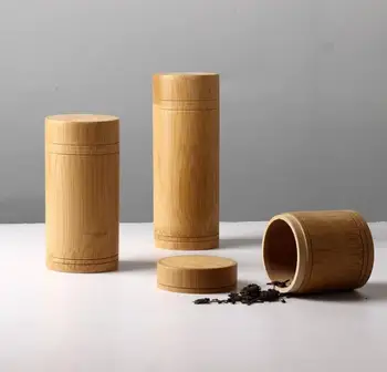 

Bamboo Storage Bottles Jars Wooden Small Box Containers Handmade For Tea Coffee Sugar Receive With Lid Vintage SN2912