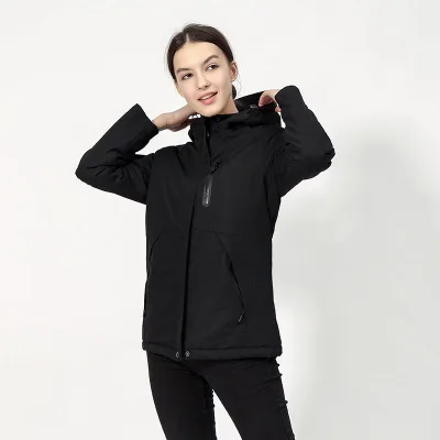 Couples USB Heated Jacket Men Waterproof Jacket Men Down Cotton Hiking Jacket Winter Thermal Plus Size Heated Clothing - Цвет: black women