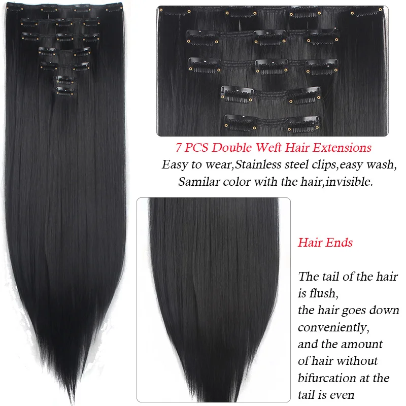 Lelinta 7Pcs 16 Clips 22'' 24'' Straight/Wavy Curly Full Head Clip In on Double Weft Hair Extensions,Fake Hair for Women