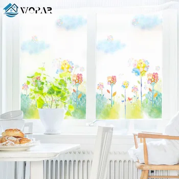 

Stained Static Cling Window Film Frosted Opaque Privacy Glass Sticker Home Decor Digital Print BLT237 Breeze Flower