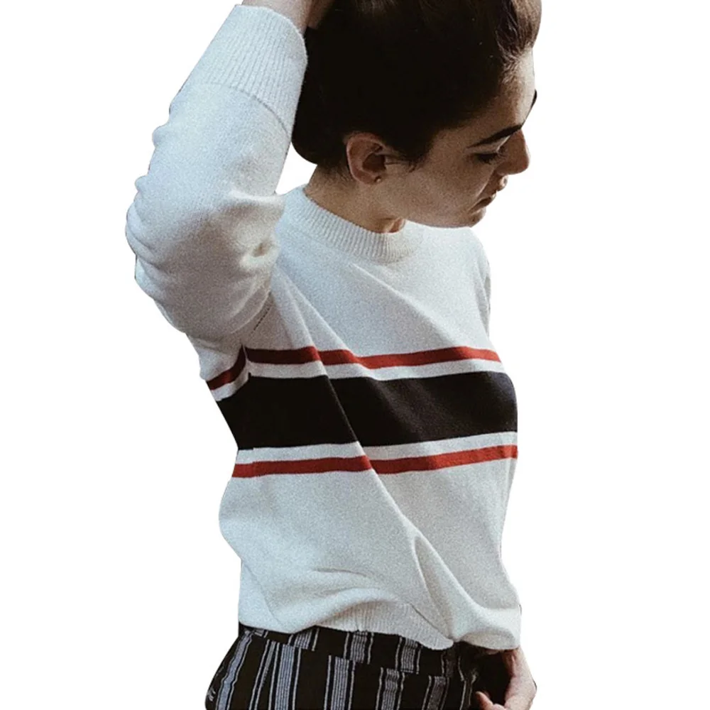 

Sweater Women Winter White Knitted Distressed Vintage Jersey Korean Rainbow Truien Jumper Pullover Clothes Plus Size Oversized