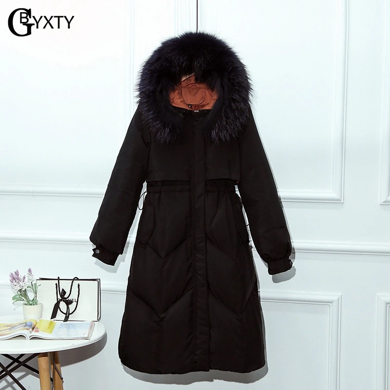 GBYXTY daunenjacke damen/большой размер 3XL длинный пуховик с капюшоном для женщин зимнее пуховое пальто с мехом енота парка с перьями ZA1705