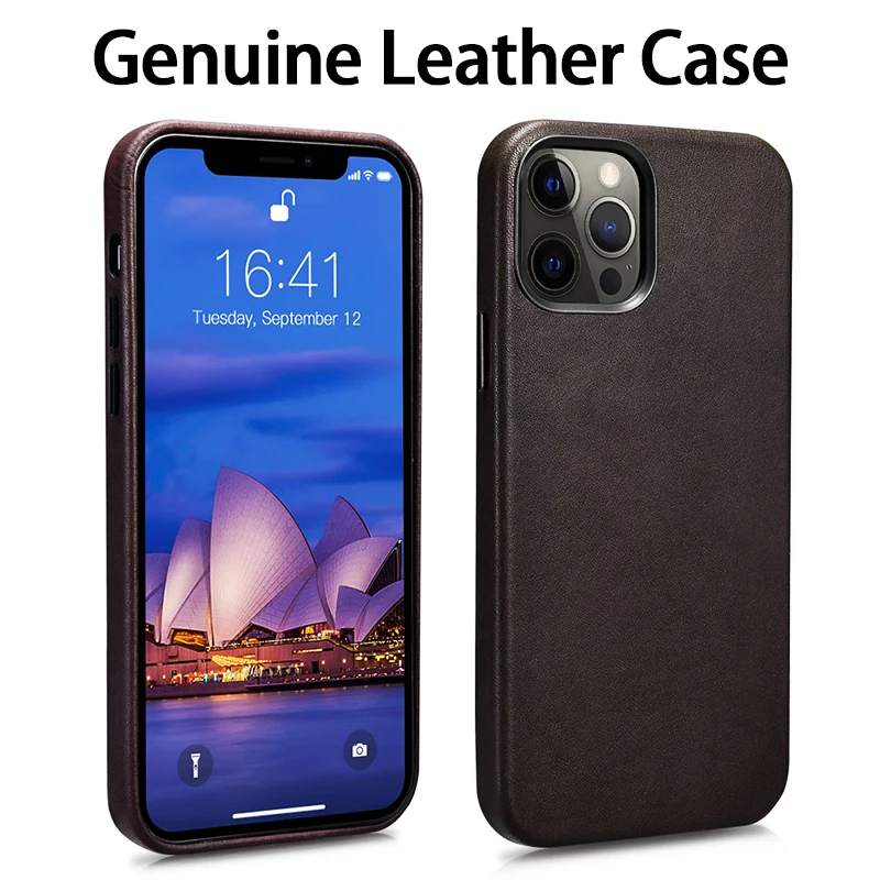 Genuine Leather Case for iPhone 12 Pro Max Classic Business Real Skin Case for iPhone 12 Mini Magnetic Charging Phone Back Cover