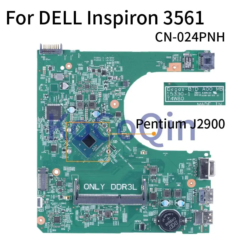 

For DELL Inspiron 3561 Pentium J2900 Notebook Mainboard CN-024PNH 15330-1 SR1US DDR3 Laptop Motherboard