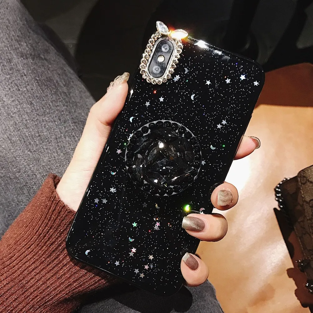 Блестящий Прозрачный чехол для телефона для iphone 11 Pro Max X 8 7 6 6S Plus XR XS MAX тонкий прозрачный чехол-подставка с бриллиантами - Цвет: star black
