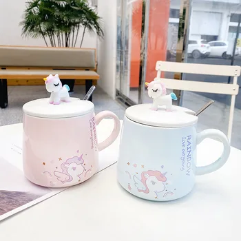 

Cartoon Unicorn Ceramic Cup with Lid with Spoon Net Red Mug Cup Student Gift Cute Cup
