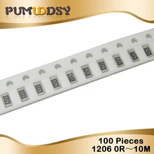 100 шт. 1206 SMD резистор 0R~ 10M 1/2 Вт, для детей 0, 1, 10 100 150 220 330 Ом 1K 2,2 K 10K 100K 0R 1R 10R 100R 150R 220R 330R