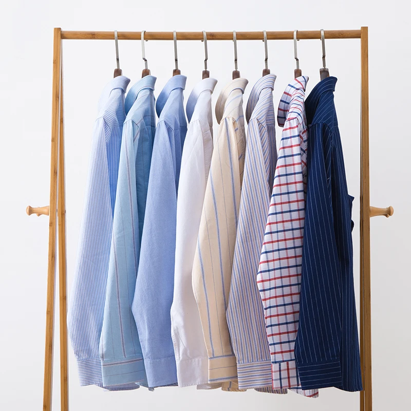قمصان رجالي طويلة الأكمام 2021 عالية الجودة S ~ 6XL 100% قطن أكسفورد يغسل مخطط غير رسمي مناسب قمصان ضيقة للذكور 4