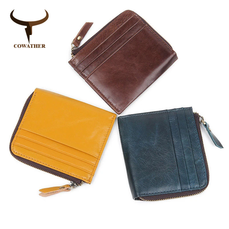 COWATHER card holder wallet top quality cow genuine leather fashion design unisex coin pocket vintage style purse free shipping