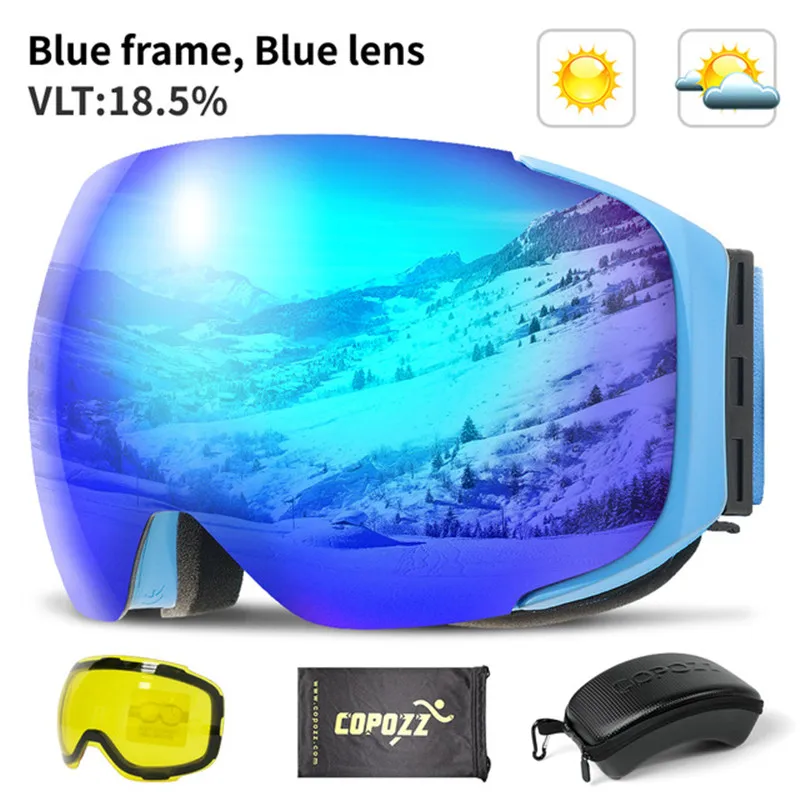 

COPOZZ Magnetic Ski Goggles 100% UV400 Protection Anti-fog Snowboard Goggles with Quick-change Lens and Case Set for Men & Women