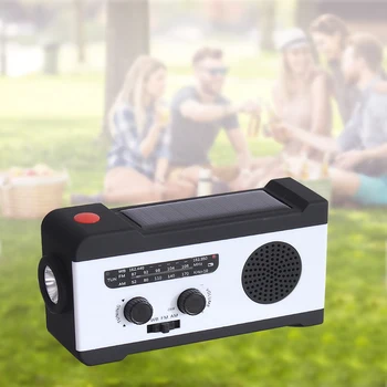 

Portable Radio Alarm Solar Power Portable Radio AM FM USB Hand Crank Generator With Flashlight #326