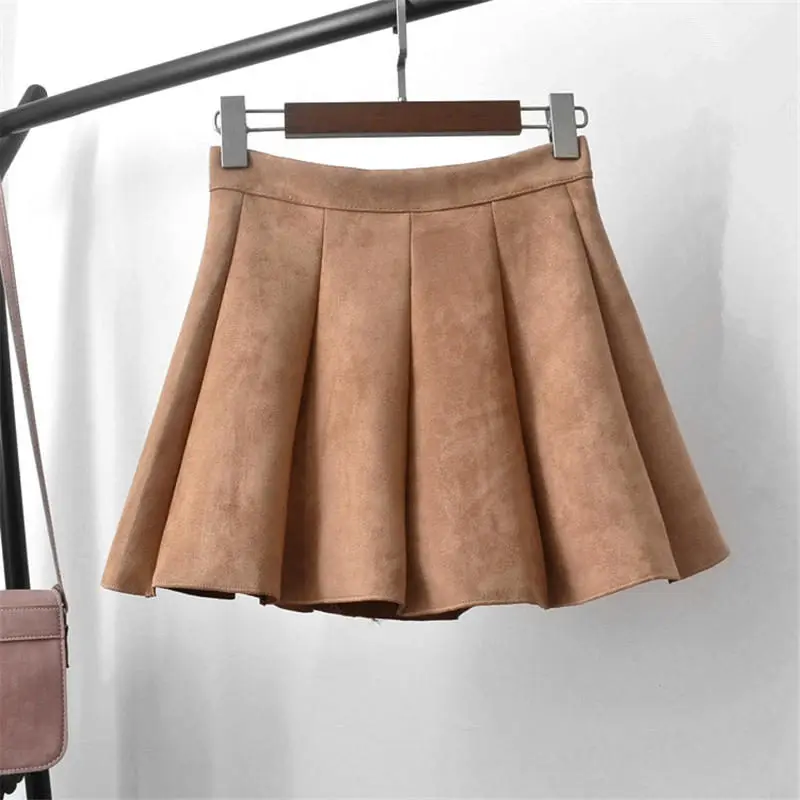 Khaki Skirt Плиссированная замшевая Женская юбка, осенняя и зимняя мини-юбка, сексуальная уличная юбка, юбки с высокой талией для женщин, s Jupe Femme Q2057 - Цвет: Khaki Skirt