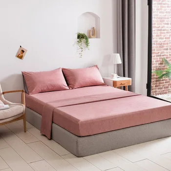 

4pcs/set Solid Color Microfiber Bed Fitted Sheet Set Mattress Cover Set with Sheet Pillowcase Home Textile Bed Coverlets Set