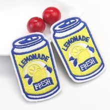 

2PCS Drink Lemon Iron on Patches for Clothing fruit juice Can Embroidery Applique Handmade Sewing Patchwork Garment Fabric Badge