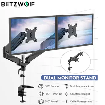 

BlitzWolf Dual Monitor Stand with Dual Pneumatic Arm 32"Monitor Stand 360° Rotation LCD LED Monitor Holder Mount Arm for 2-8kg