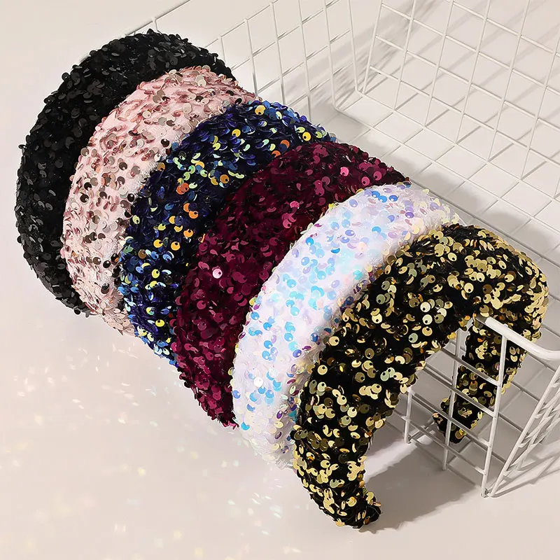 

Fashion Full Sequin Luxury Hair Accessories Hairbands Sparkly Padded Headbands Headdress Colorful Sponge Hoop Women Headband