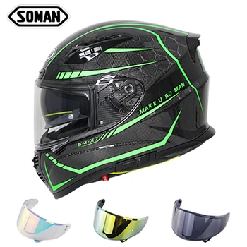 

Motorbike Gold Visor Helmets Full Face Snake Pattern Carbon Fiber Dot Original Motorcycle Helmet casco moto Soman SM-X7