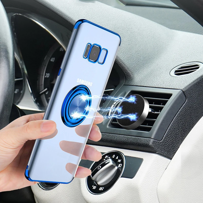 

For Samsung S10 S9 S8 Plus S10e M10 M20 M30 A10 A30 A40 A50 A70 Case Transparent Soft Finger Ring Car Holder Magnet Cover Case