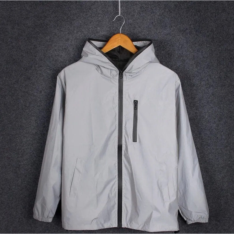 Hot Men's Full Reflective Jacket Light Hoodies Women Jackets Hip Hop Waterproof Windbreaker Hooded Streetwear Coats Man Oversize