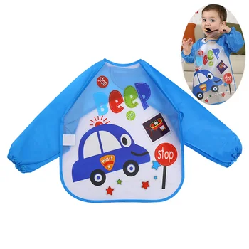 

Smock Cartoon Animals Painting Kids Feeding Cute Toddler Stuff Colorful Easy Clean Full Cover Soft Baby Apron Long Sleeve