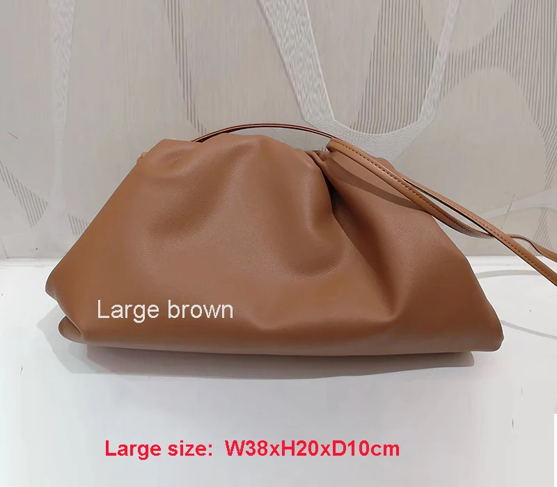 Brown large Большая кожаная сумка 38 см, женская сумочка, мягкая Сумочка, модный клатч для вечеринки, женская большая сумка на плечо с рюшами - Цвет: Brown large