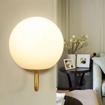 

Jmzm Copper Wall Lamp Round Lampshade Bedroom Simple Bedside Lamp Living room Aisle LED Bathroom Lamp Creative Wall Lamp