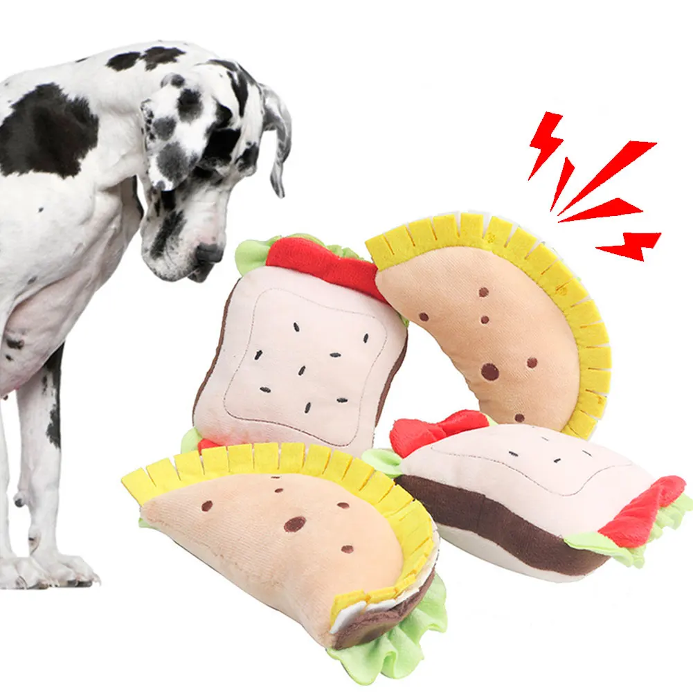 

Fleece Squeaky Dog Toy for Large Small Dogs Sandwich Shape Puppy Accessories Funny Pet Supplies Cute Pet Products Dropshipping