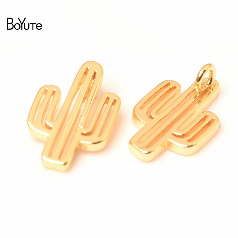 BoYuTe 1 Pair Metal Brass Elephant Tiger Cross Cactus Shaped Gold Pendant Charms for Jewelry Making (7)