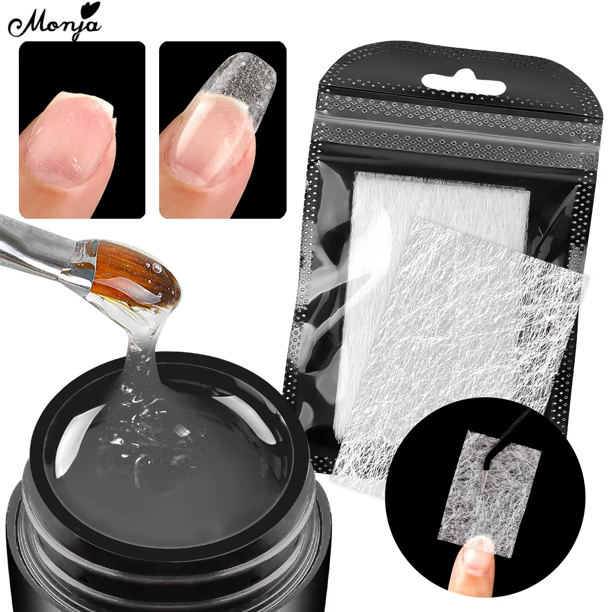 Monja 20ml Nail Repair Gel Extension Nonwoven Fiberglass Broken Nails