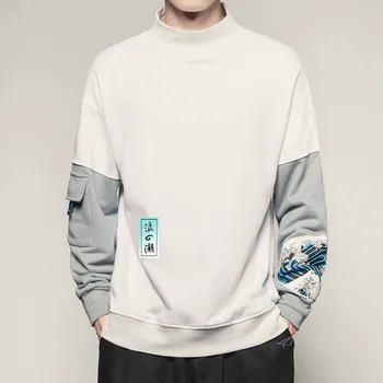 

High Quality Men Pullover Japanese Style Sweatshirt Patchwork Printed Clothing Male Fashion Costume Plus Size