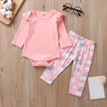 

2pcs/Set Spring Romper Comfortable Simplicity Soft Surface Cute Infant Baby Girls Long Sleeve Cartoon Printed Pants