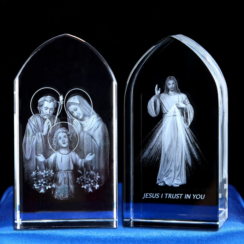 3D лазерный гравер куб хрустальные поделки Иисус ангел статуя Девы Марии ортодокси украшение дома аксессуары крест с распятием