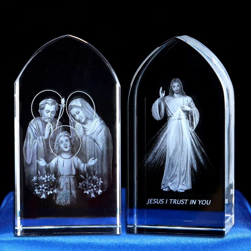 

Creative 3D Carved Crystal Crafts Christian Catholic Crystal Living Room Desktop Ornaments Home Decoration Accessorie Religious