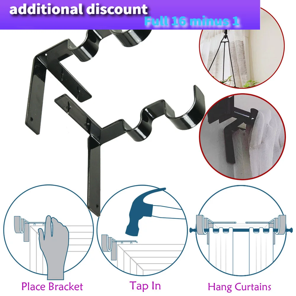 1Pair Hang Curtain Rod Holders Tap Right Into Window Frame Curtain Rod Bracket 
