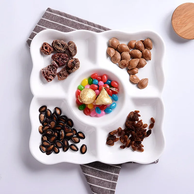 

1PC Ceramics Storage Tray Nordic Style Desktop Combination Dish Fruit Snacks Dish Jewelry Tableware Plate New Multiple spaces