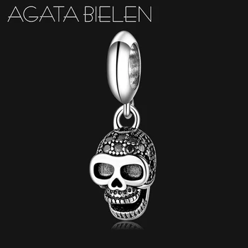 

Halloween gift 925 Sterling Silver black CZ Cranium beads pendants for Jewelry making fit Original europeu Bracelets bangle