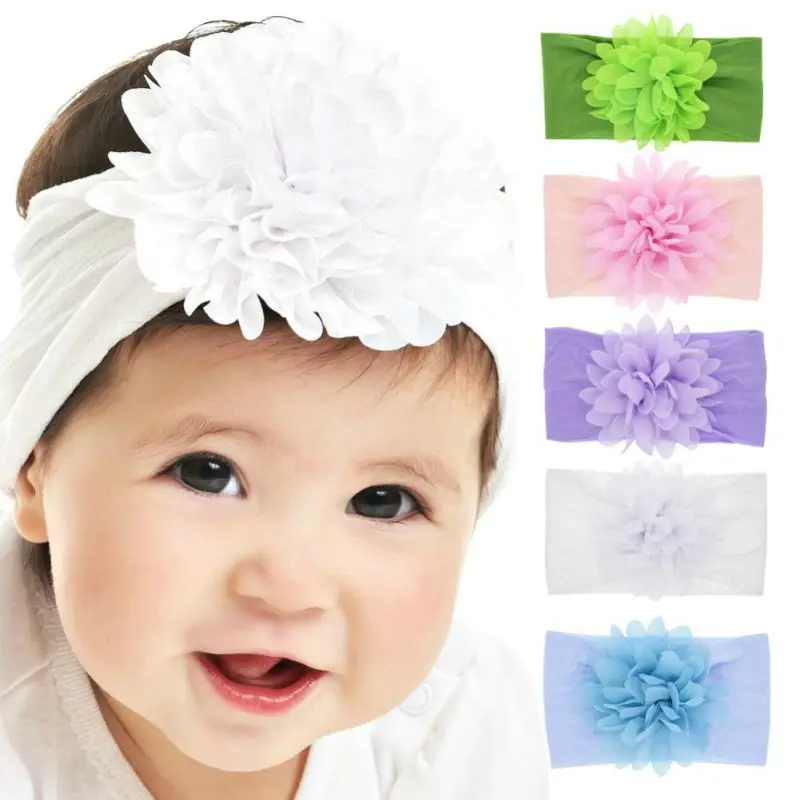 

2020 New Cute Newborn Baby Girls Nylon Cute Hair Band Baby Floral Chiffon Flower Stretch Headband Children's Headdress