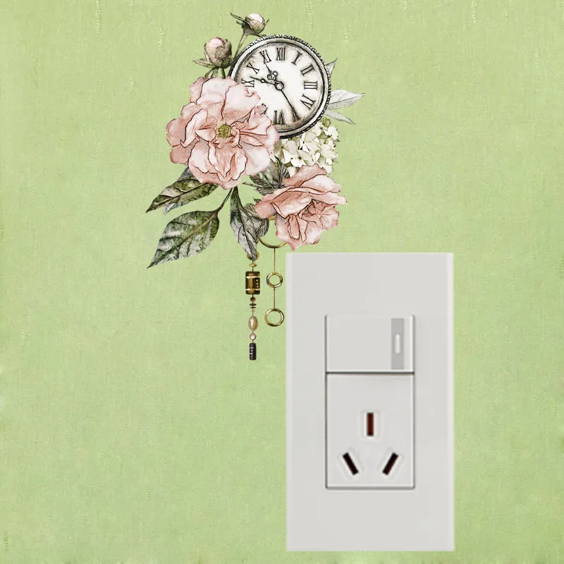 YOJA переключатель наклейка цветок и часы художественный завод модный дизайн Современный ПВХ Наклейка на стену 13SS0061
